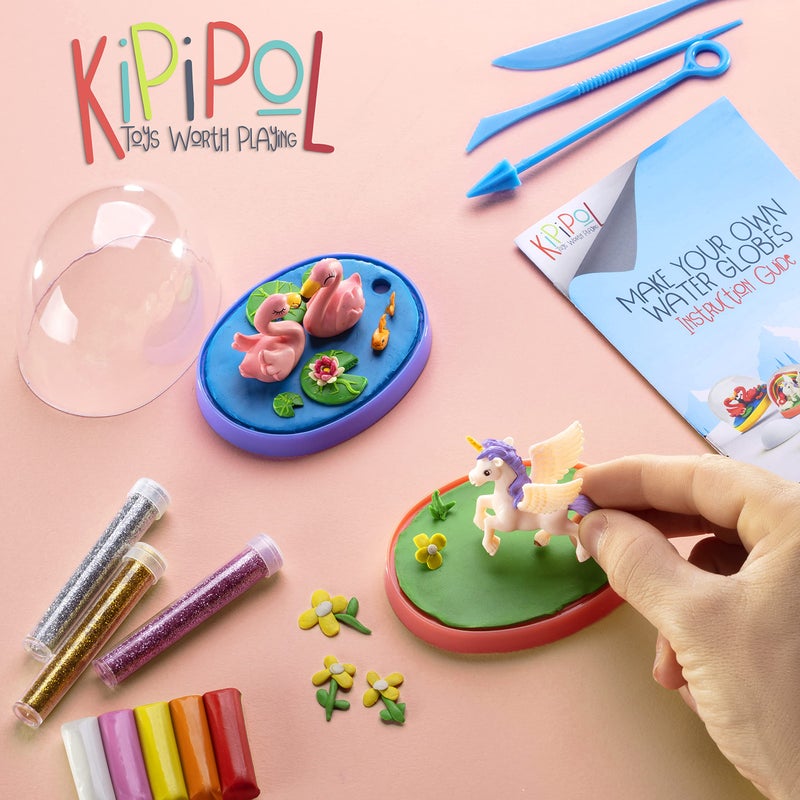 Kipipol Snow Globe Making Kit for Kids - Make Your Own Snow Globes for Girls w/ 4 DIY Snowglobe  5 Figures  20 Packs of Modeling Clay for Kids for Sculpting - Arts and Crafts for Girls & Boys 8-12-4-8 - Image 5